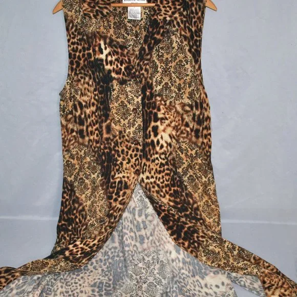 Vintage Danny & Nicole Sleeveless Duster Animal Print Brown & Black NWT - Picture 4 of 8